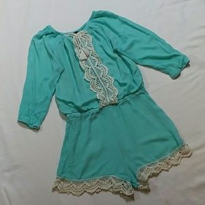 Girls Aqua & Lace Romper